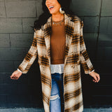 Plaid Longline Duster Coat - Fawn