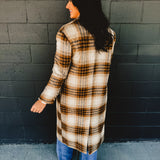 Plaid Longline Duster Coat - Fawn