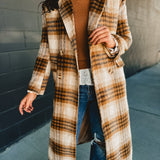 Plaid Longline Duster Coat - Fawn