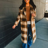 Plaid Longline Duster Coat - Fawn