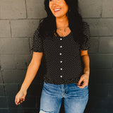Polka Dot Button Up Blouse - Black/White