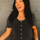 Polka Dot Button Up Blouse - Black/White