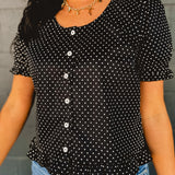 Polka Dot Button Up Blouse - Black/White