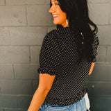 Polka Dot Button Up Blouse - Black/White
