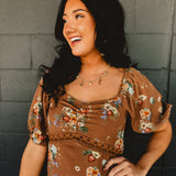 Floral Sweetheart Lace Midi Dress - Sepia