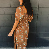 Floral Sweetheart Lace Midi Dress - Sepia