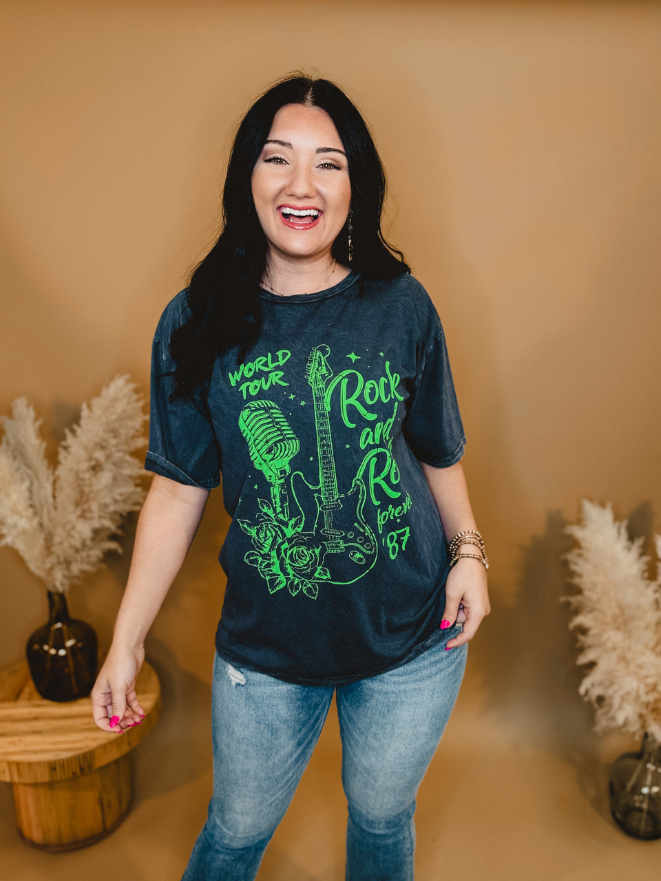 Rock N Roll Forever Oversized Tee - Mineral Charcoal - Lace and Grace Boutique