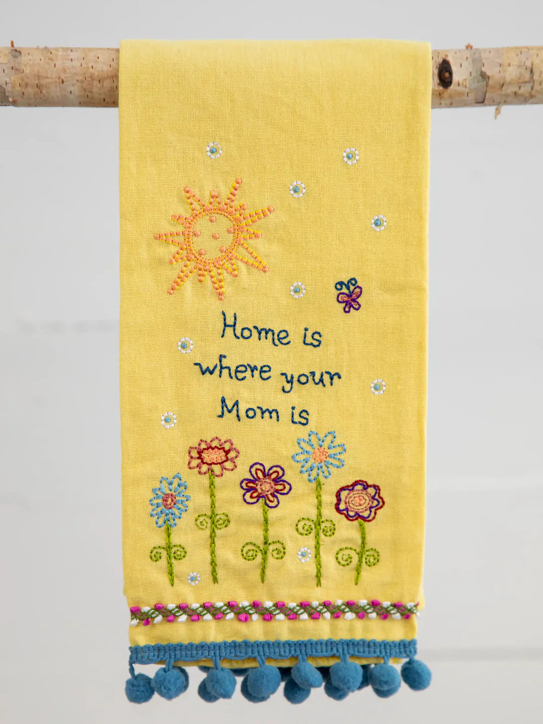 Natural Life Linen Hand Towel Home is Where Your Mom Is - Yellow - Lace and Grace Boutique