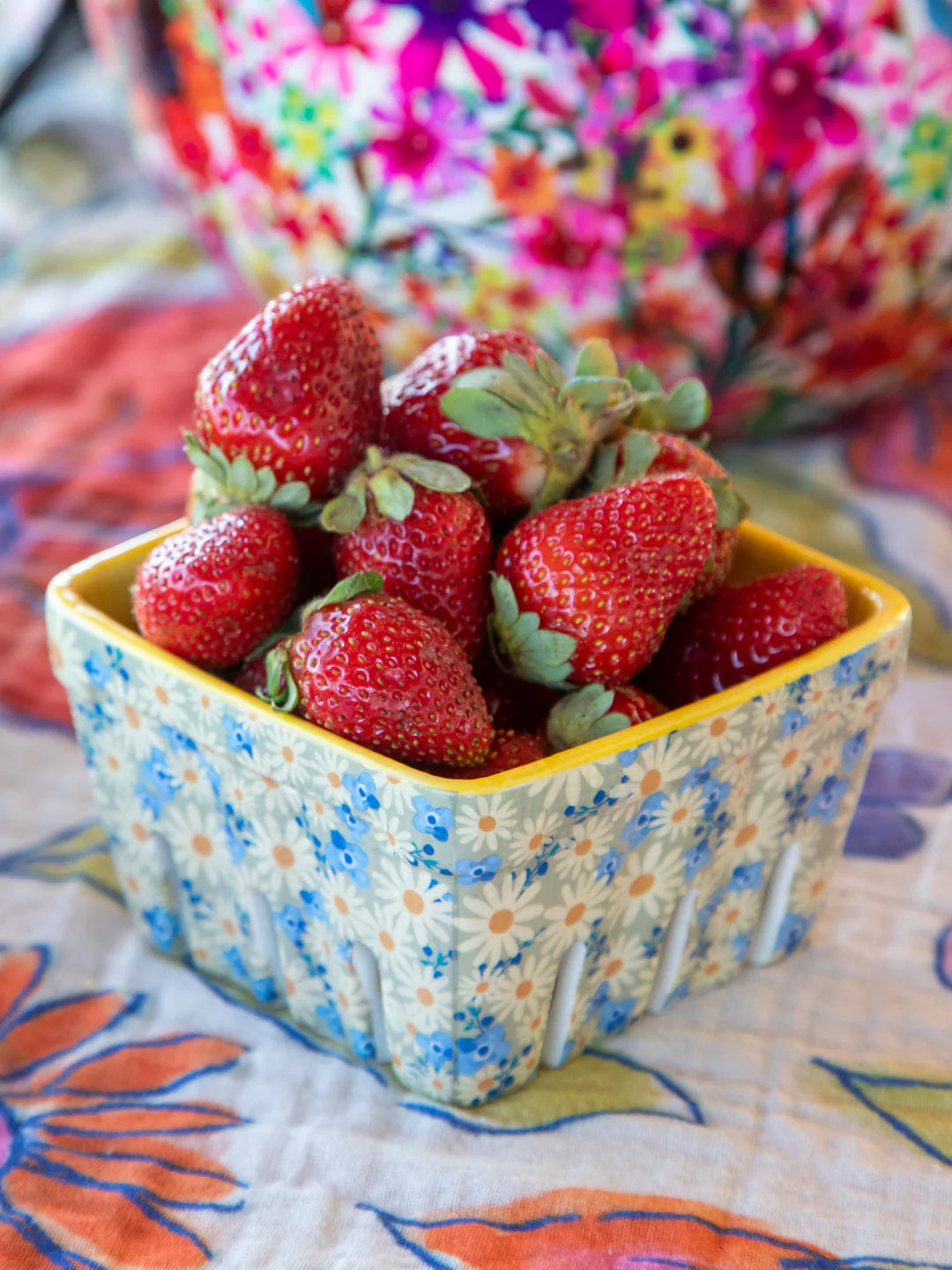 Natural Life Ceramic Berry Colander - Cream Floral - Lace and Grace Boutique