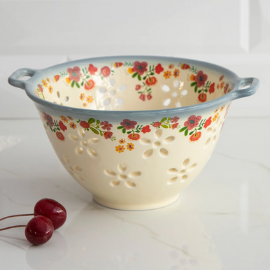Natural Life Ceramic Berry Colander - Cream Floral - Lace and Grace Boutique