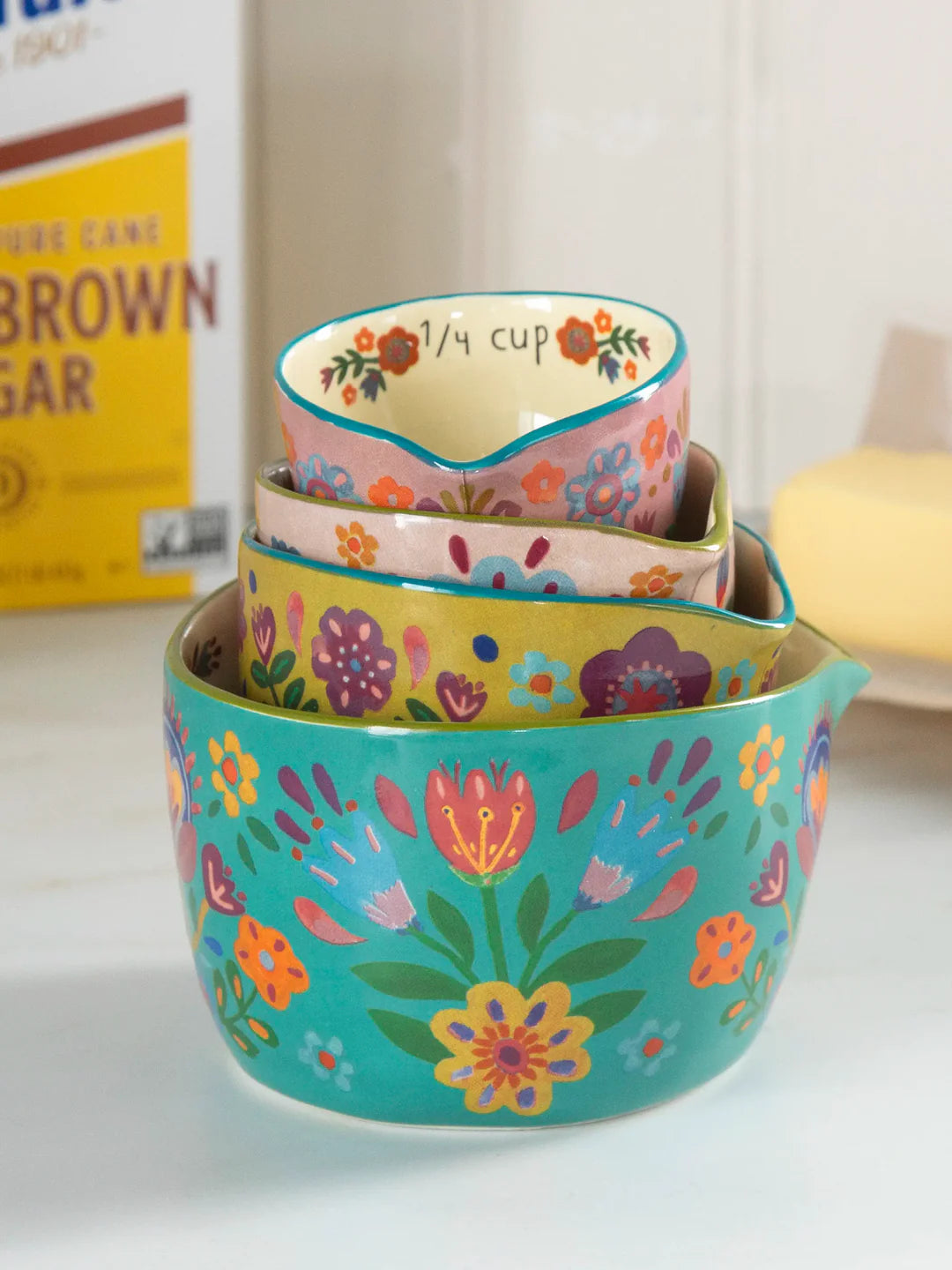 Natural Life Ceramic Nesting Measuring Cups - Folk Flower - Lace and Grace Boutique
