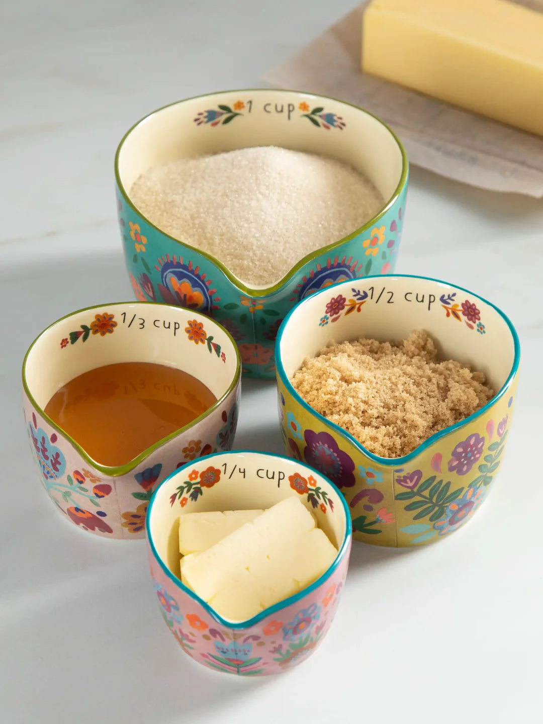 Natural Life Ceramic Nesting Measuring Cups - Folk Flower - Lace and Grace Boutique