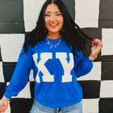 Super soft long sleeved Kentucky top that reads "KY" in patch letters.