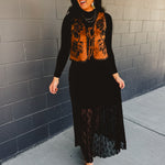Knitted lace godet style maxi skirt in black.