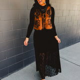 Knitted lace godet style maxi skirt in black.