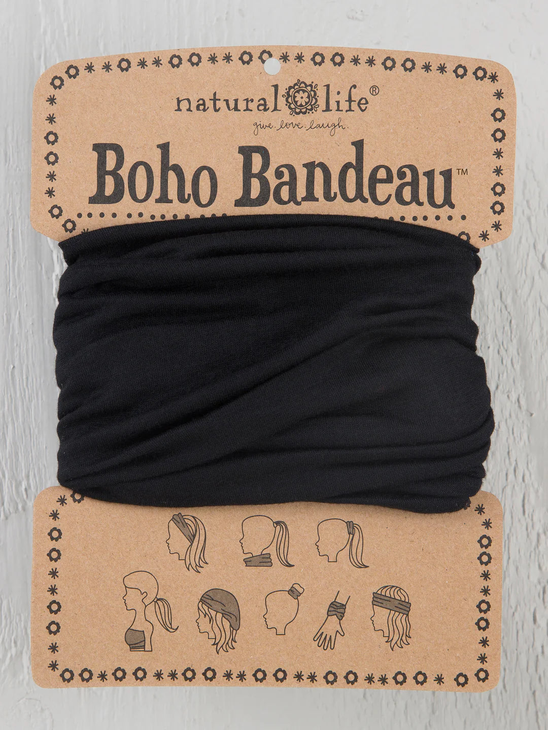 Natural Life black boho bandeau that can be worn as headband, tube top, and more.