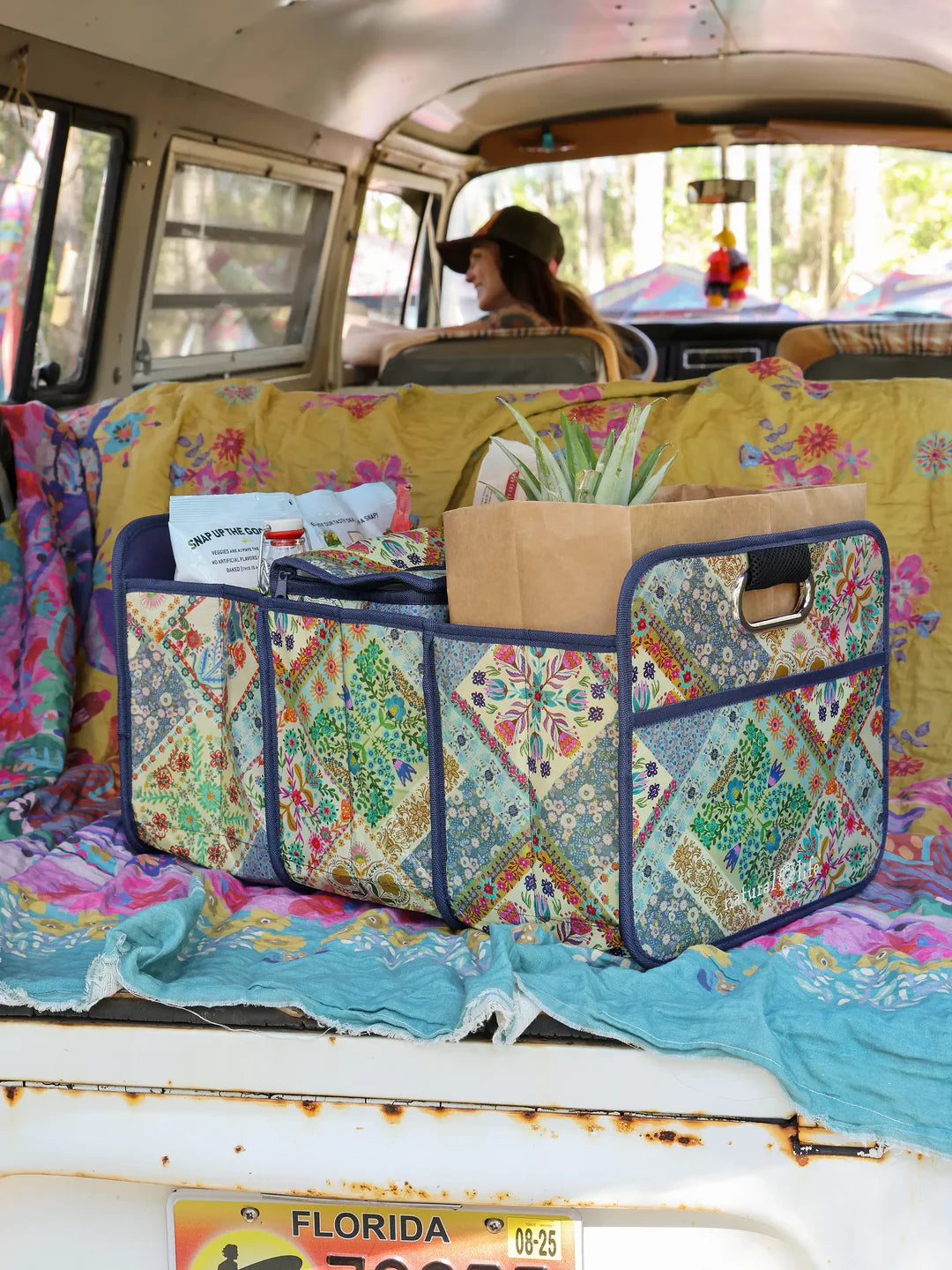 Car trunk organizer with three different sections and a removable cooler by Natural Life.