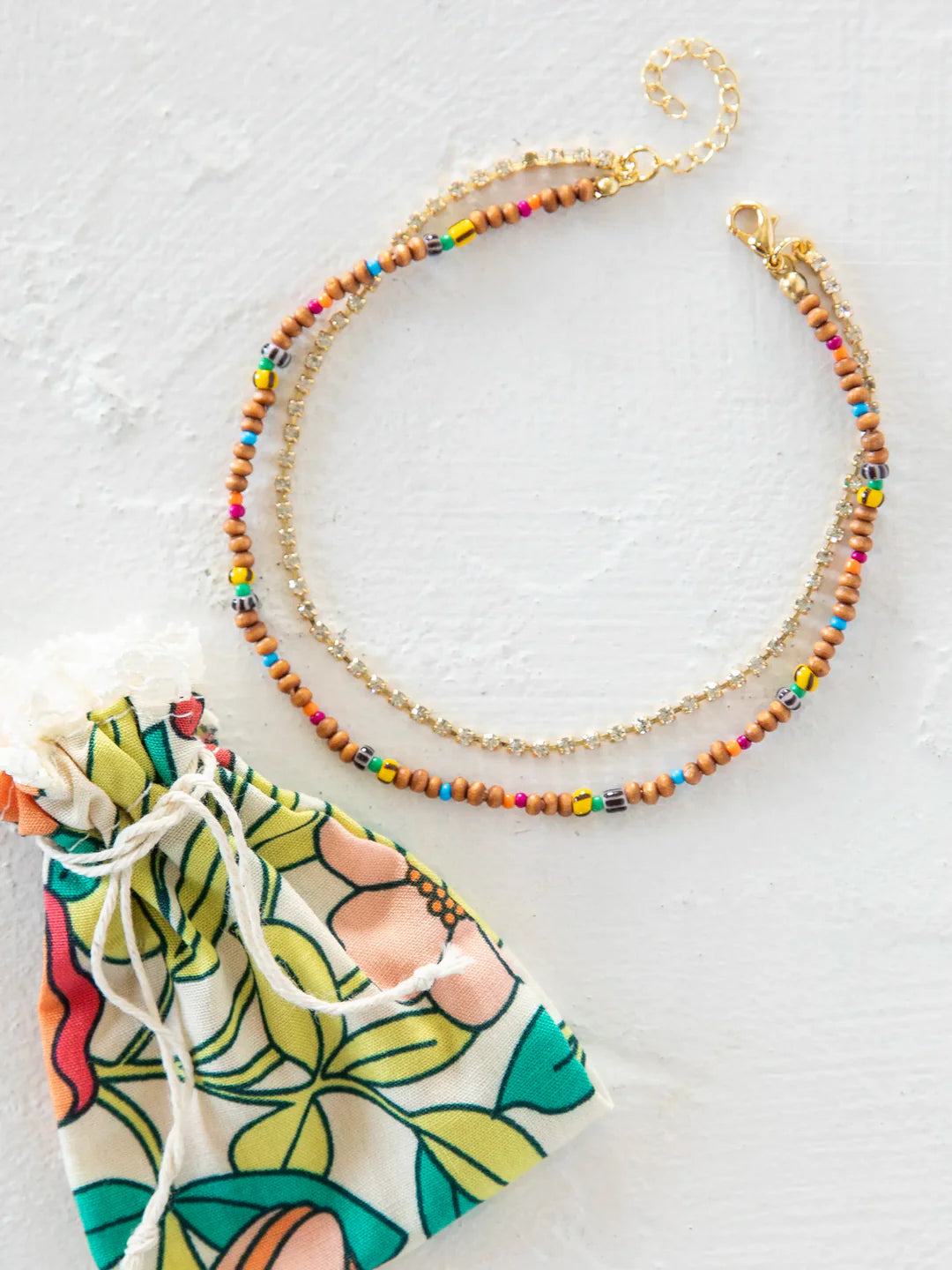 Natural Life rhinestone chain anklet paired with a multicolor beaded chain anklet.