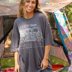 Drop shoulder short sleeved Natural Life "Let's Just Go, do more of what makes you happy" one sized graphic tee in washed black.