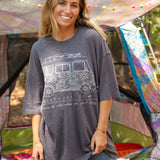 Drop shoulder short sleeved Natural Life "Let's Just Go, do more of what makes you happy" one sized graphic tee in washed black.