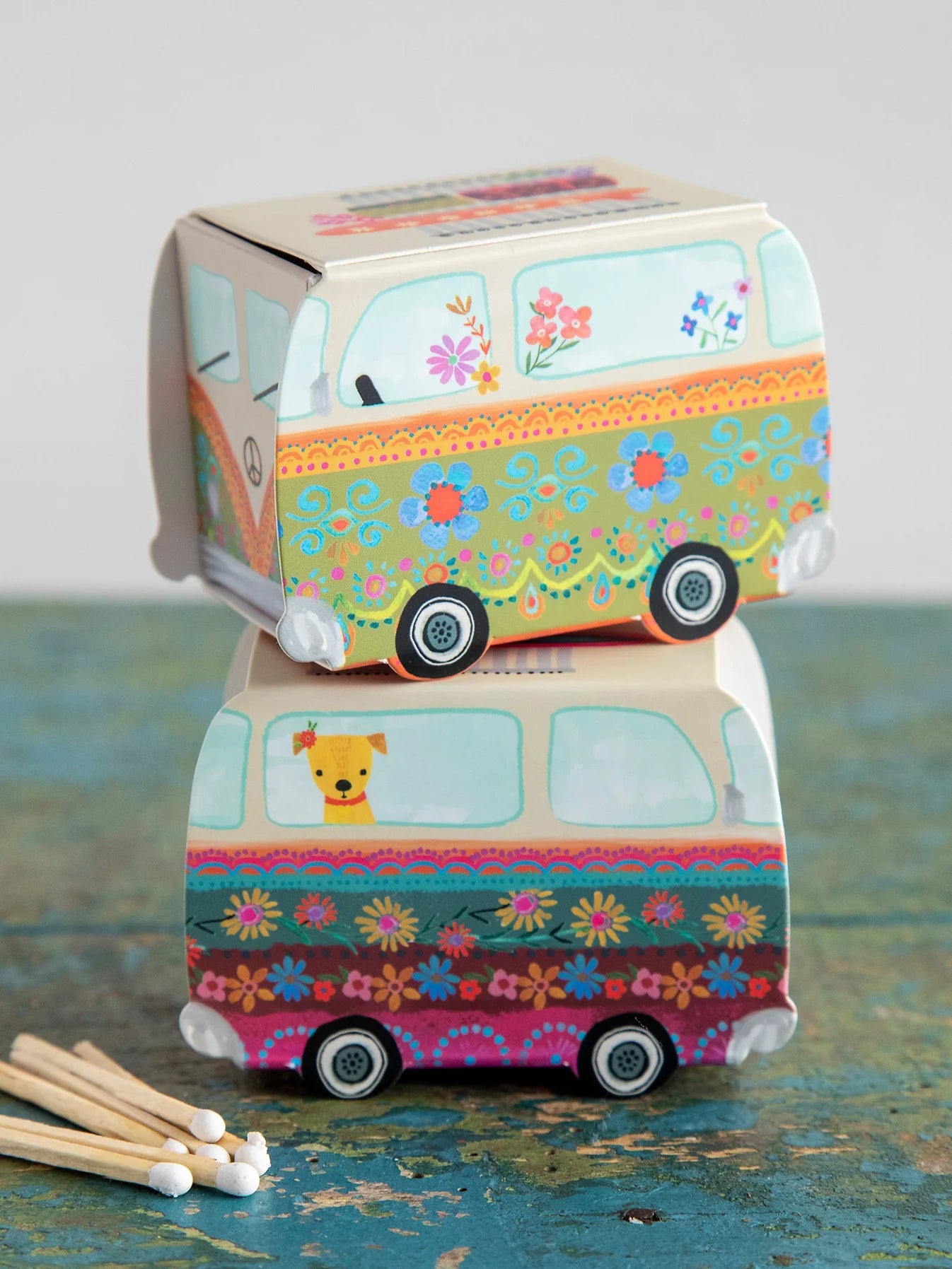 Natural Life set of 2 floral van matchboxes with 120 matches in each box.