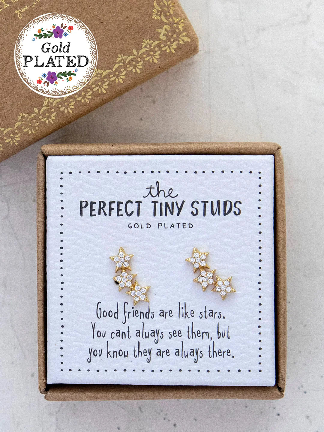 Sat stud earrings with rhinestone accents made of gold-plated and glass by Natural Life.