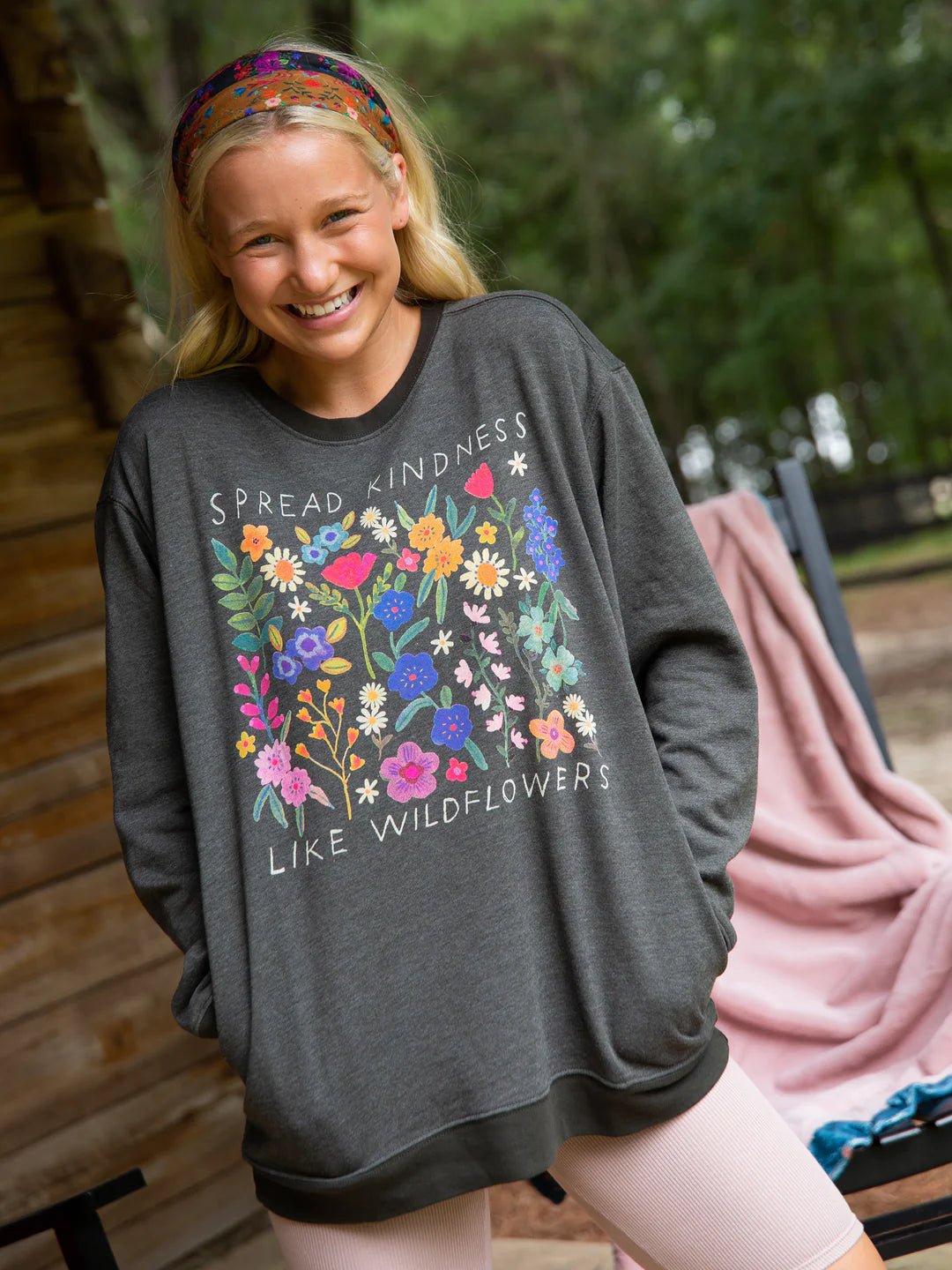 Natural Life Spread Kindness Pocket Sweatshirt - Charcoal - Lace and Grace Boutique