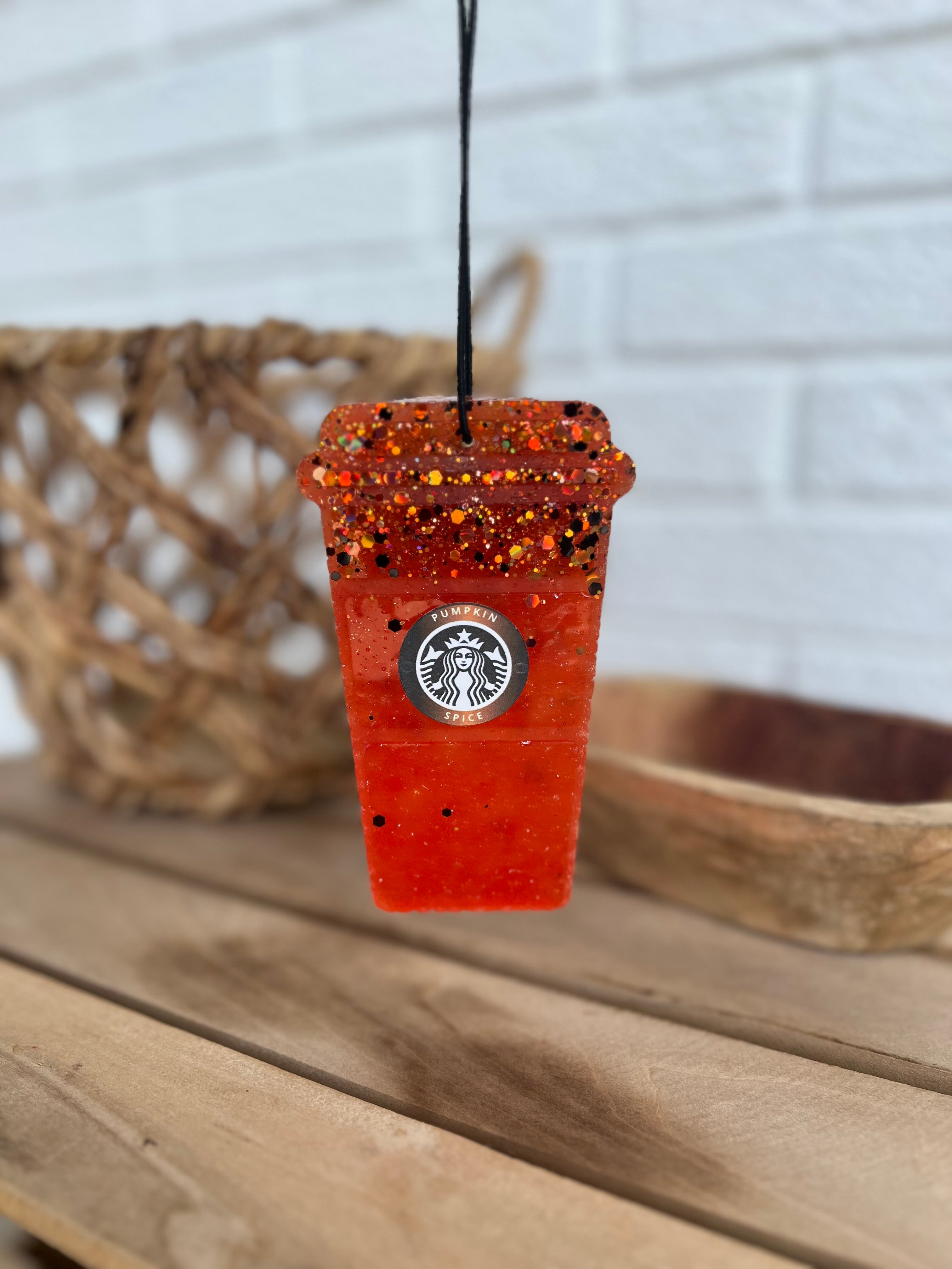 Simply Modern "pumpkin spice" fall latte cup car freshener in the scent Pumpkin Pecan Waffles.