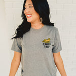 Round neck short sleeve Crop Top pun gray graphic tee.