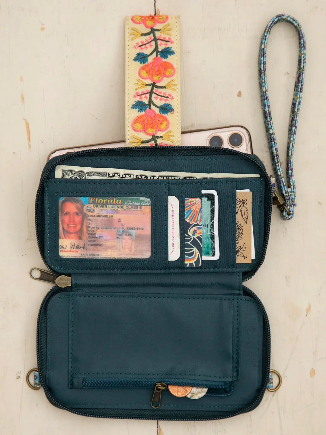 Natural Life Wristlet Wallet - Blue Floral Ditsy - Lace and Grace Boutique