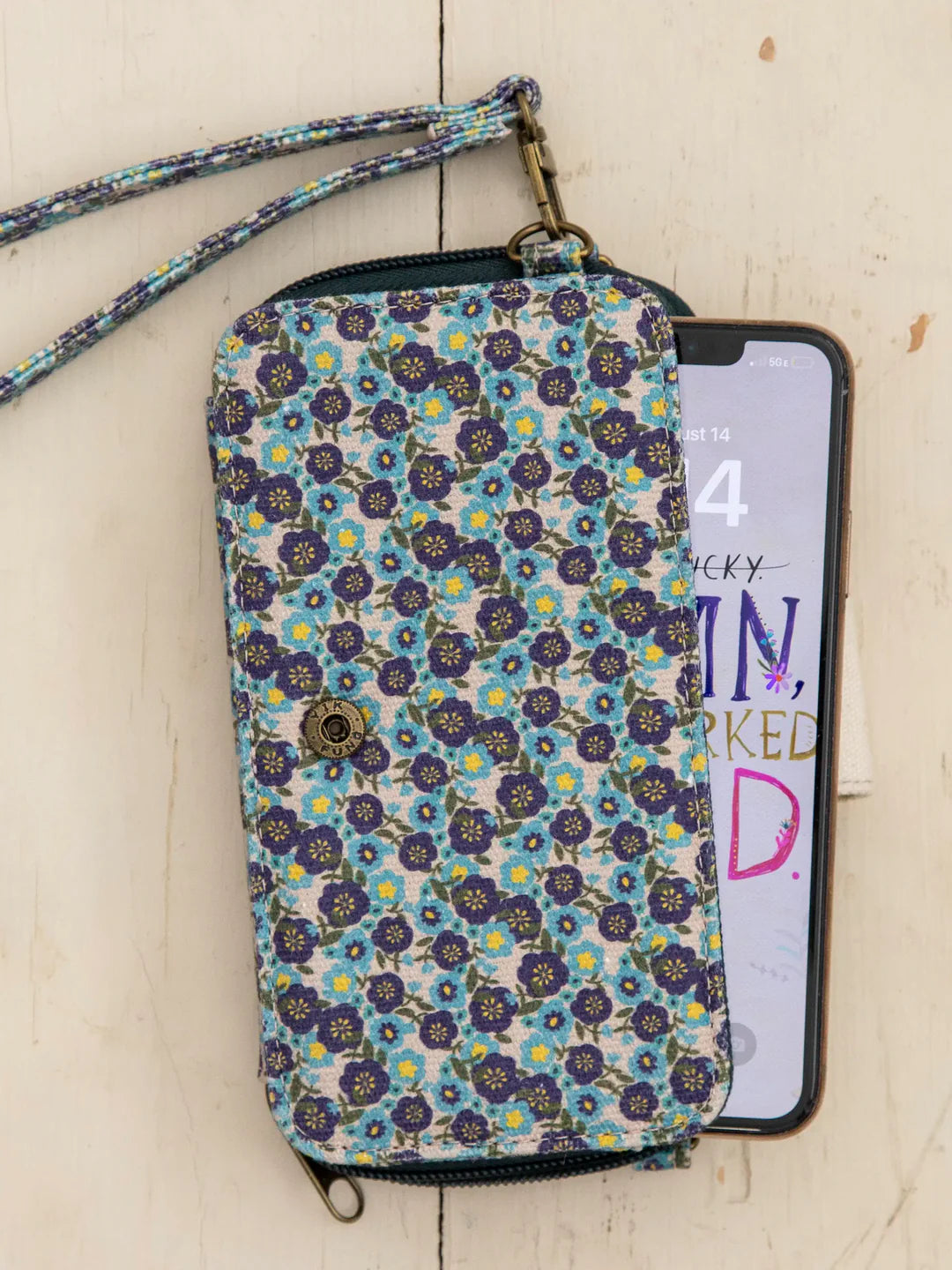 Natural Life Wristlet Wallet - Blue Floral Ditsy - Lace and Grace Boutique