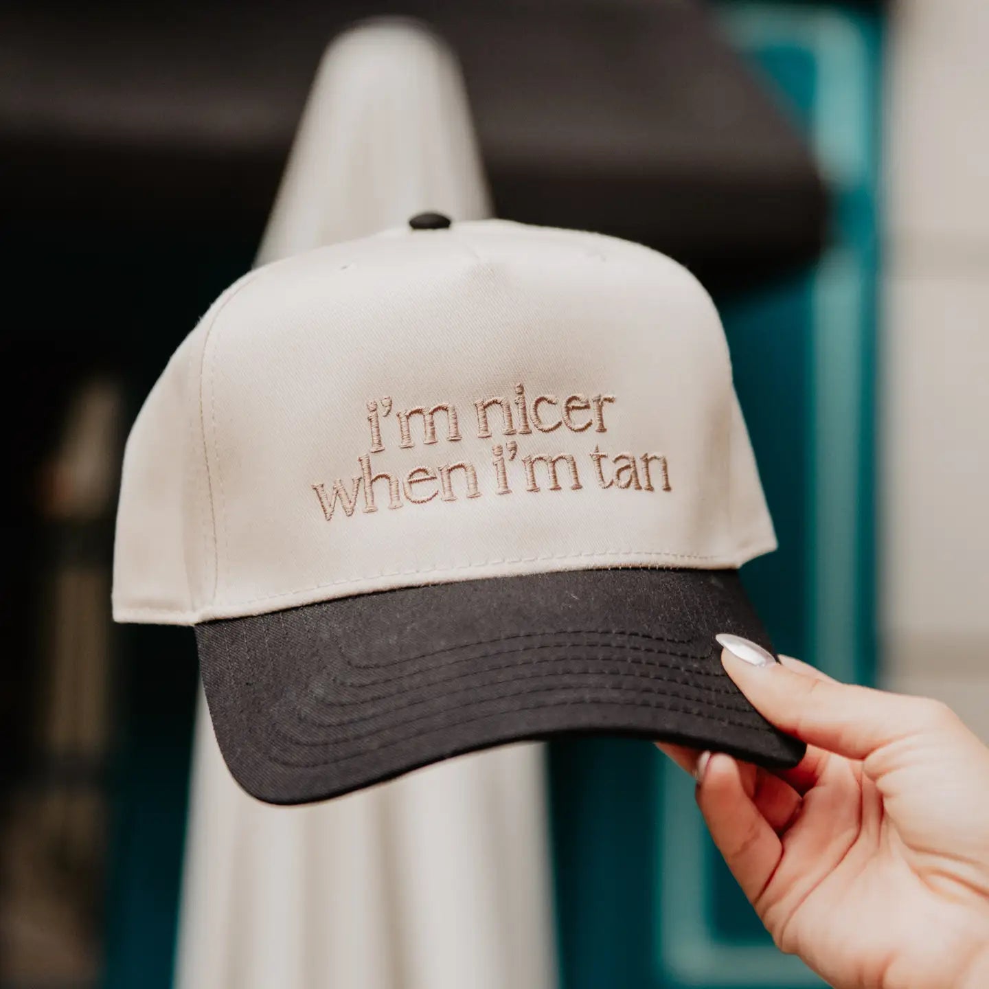I'm Nicer When I'm Tan Two-Toned Vintage Cap - Black/Tan - Lace and Grace Boutique