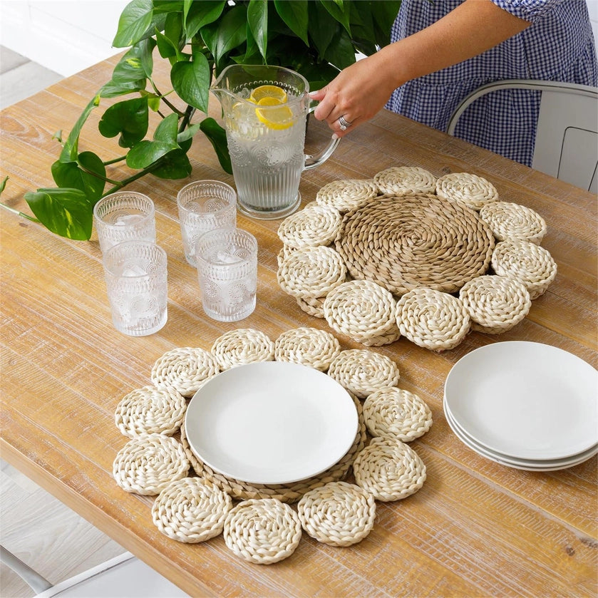 Braided Natural Straw Placemat Set - Lace and Grace Boutique