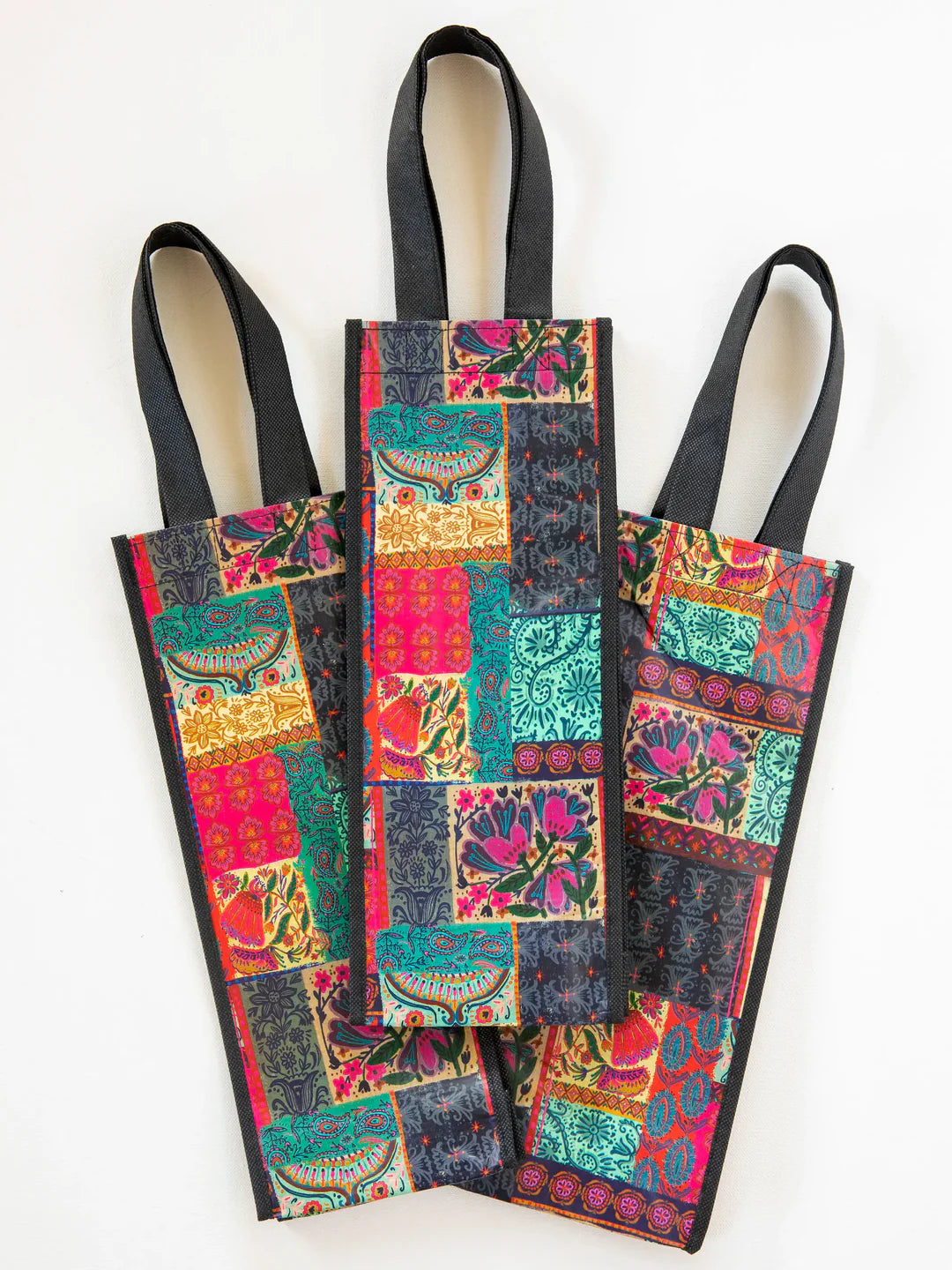 Natural Life Wine Happy Bag - Dark Square Patchwork - Lace and Grace Boutique