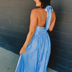 Polka Dot Halter Maxi Dress - Airy Blue - Lace and Grace Boutique
