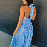 Polka Dot Halter Maxi Dress - Airy Blue - Lace and Grace Boutique