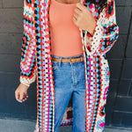 POL Granny Square Crochet Cardigan - Beige Multi - Lace and Grace Boutique