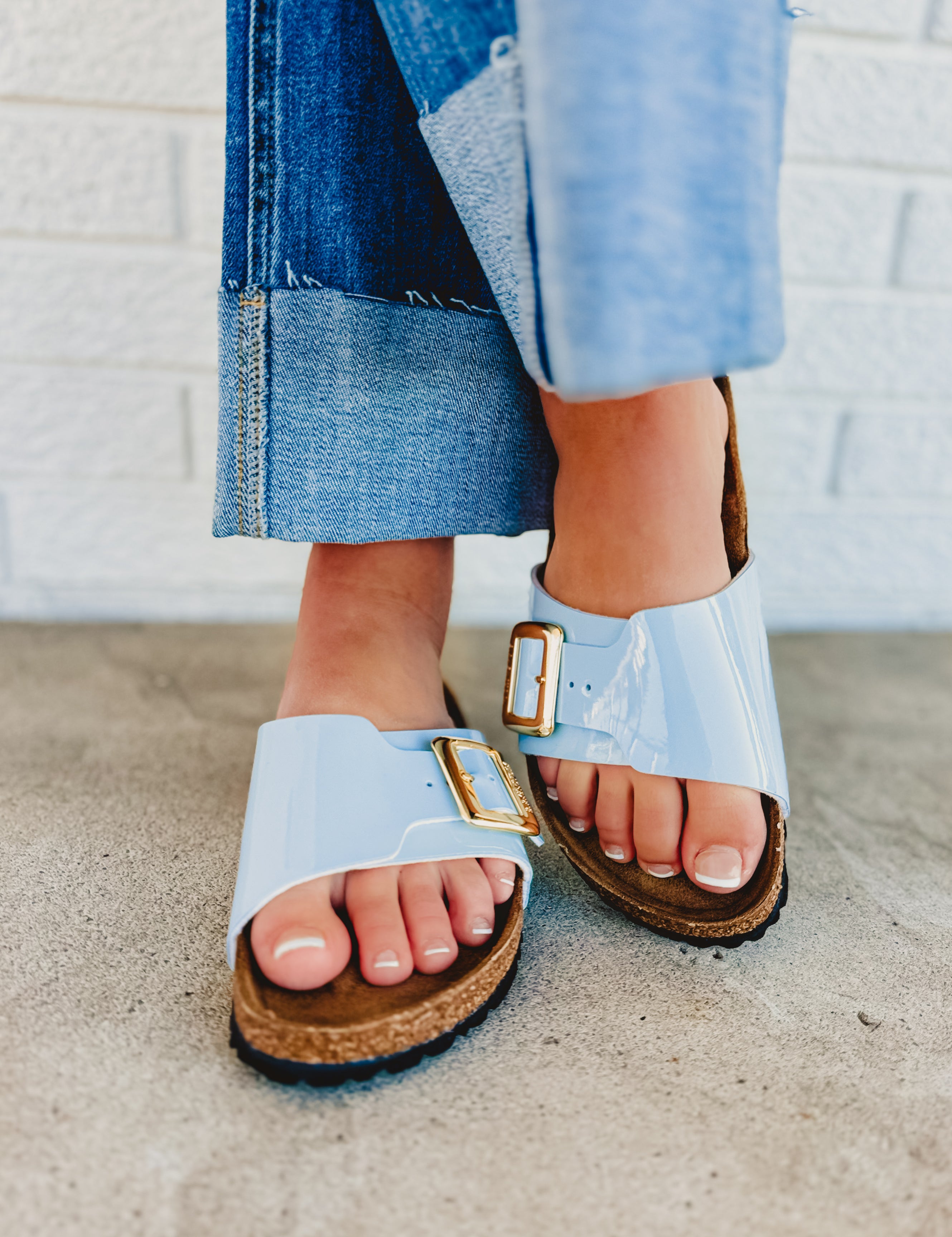 Birkenstock Catalina Luxe Buckle Sandal - Patent Baby Blue - Lace and Grace Boutique
