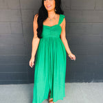 Ruffle Sleeve Front Slit Maxi Dress - Green - Lace and Grace Boutique