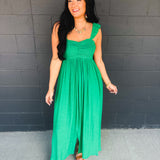 Ruffle Sleeve Front Slit Maxi Dress - Green - Lace and Grace Boutique
