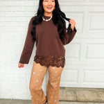Pastel Polka Dot Cropped Wide Leg Jean - Mocha Multi - Lace and Grace Boutique