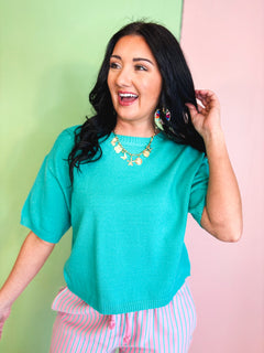 Half Sleeve Sweater Top - Seafoam - Lace and Grace Boutique