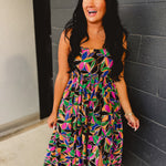 Floral Printed Scalloped Trim Maxi Dress - Multicolor - Lace and Grace Boutique