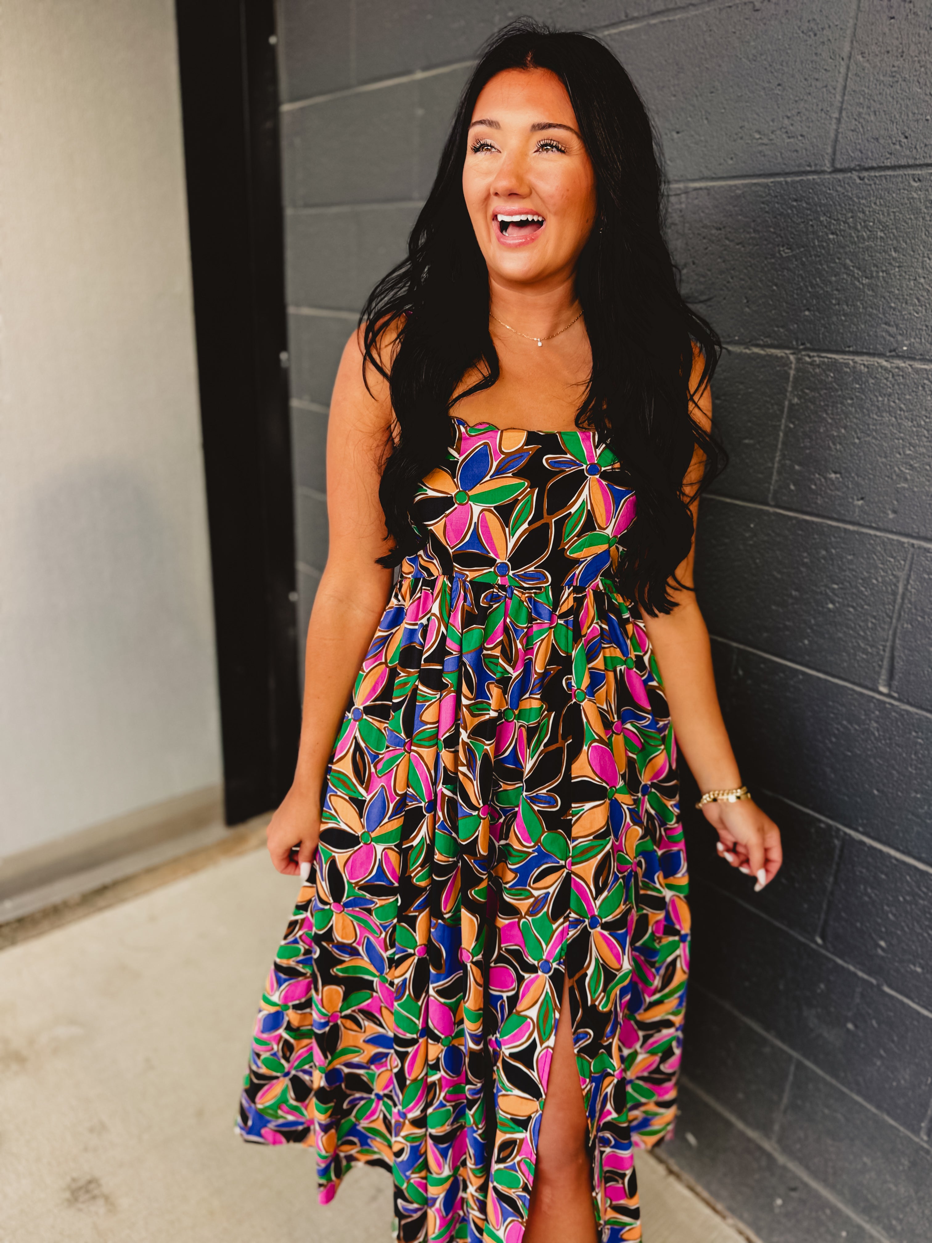 Floral Printed Scalloped Trim Maxi Dress - Multicolor - Lace and Grace Boutique