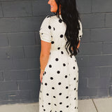 Polka Dot Puff Sleeve Maxi Dress - Cream/Black - Lace and Grace Boutique