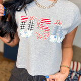 USA Floral Patchwork T-Shirt - Grey