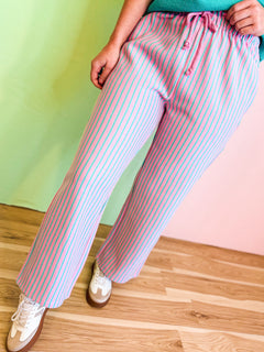 Striped Drawstring Pants - Pink/Mint - Lace and Grace Boutique