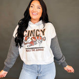Cincy Rule The Jungle Color Block Crop Hoodie - Grey Multi