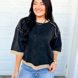 Mineral Wash Contrast Trim Short Sleeve Sweatshirt - Ash
