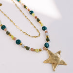 Star Pendant Layered Beaded & Chain Necklace - Green - Lace and Grace Boutique